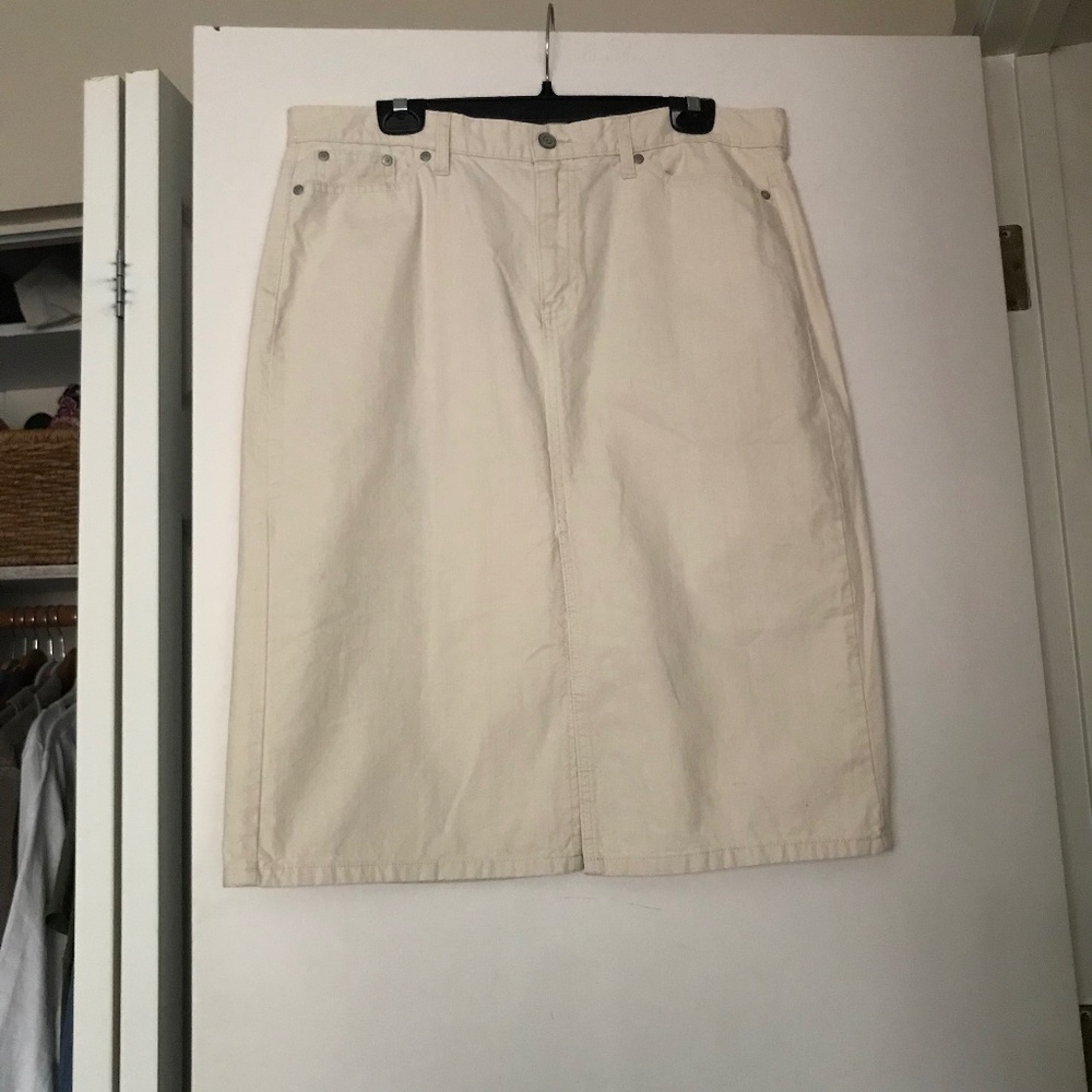 Y2K Vintage GAP Jeans 100% cotton Denim Skirt 16 cream natural midi utility